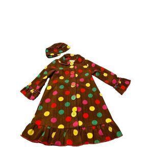 Bonnie Jean 2 piece Dress Hat Set polka dot fleece snap button Size 6